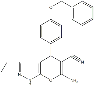 6-amino-4-[4-(benzyloxy)phenyl]-3-ethyl-1,4-dihydropyrano[2,3-c]pyrazole-5-carbonitrile Structure