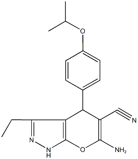 6-amino-3-ethyl-4-(4-isopropoxyphenyl)-1,4-dihydropyrano[2,3-c]pyrazole-5-carbonitrile 구조식 이미지
