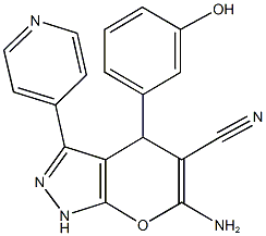 6-amino-4-(3-hydroxyphenyl)-3-(4-pyridinyl)-1,4-dihydropyrano[2,3-c]pyrazole-5-carbonitrile 구조식 이미지