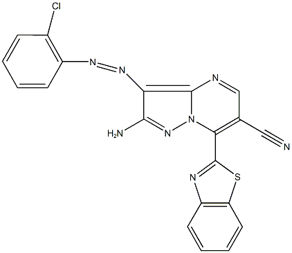 2-amino-7-(1,3-benzothiazol-2-yl)-3-[(2-chlorophenyl)diazenyl]pyrazolo[1,5-a]pyrimidine-6-carbonitrile Structure