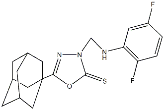 5-(1-adamantyl)-3-[(2,5-difluoroanilino)methyl]-1,3,4-oxadiazole-2(3H)-thione 구조식 이미지