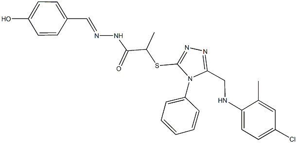 2-({5-[(4-chloro-2-methylanilino)methyl]-4-phenyl-4H-1,2,4-triazol-3-yl}sulfanyl)-N'-(4-hydroxybenzylidene)propanohydrazide Structure