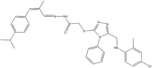 2-({5-[(4-chloro-2-methylanilino)methyl]-4-phenyl-4H-1,2,4-triazol-3-yl}sulfanyl)-N'-[3-(4-isopropylphenyl)-2-methyl-2-propenylidene]acetohydrazide 구조식 이미지