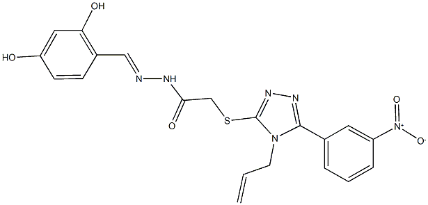 2-[(4-allyl-5-{3-nitrophenyl}-4H-1,2,4-triazol-3-yl)sulfanyl]-N'-(2,4-dihydroxybenzylidene)acetohydrazide 구조식 이미지