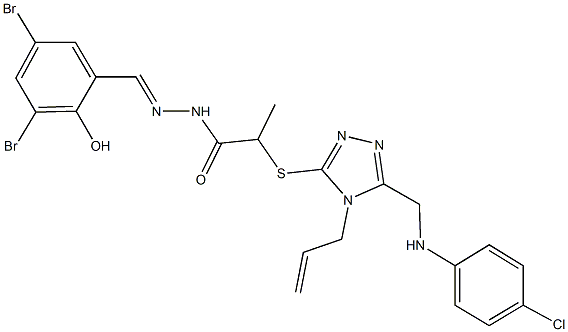 2-({4-allyl-5-[(4-chloroanilino)methyl]-4H-1,2,4-triazol-3-yl}sulfanyl)-N'-(3,5-dibromo-2-hydroxybenzylidene)propanohydrazide Structure