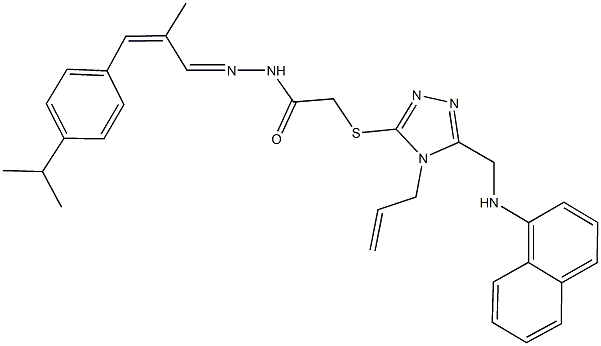 2-({4-allyl-5-[(1-naphthylamino)methyl]-4H-1,2,4-triazol-3-yl}sulfanyl)-N'-[3-(4-isopropylphenyl)-2-methyl-2-propenylidene]acetohydrazide 구조식 이미지