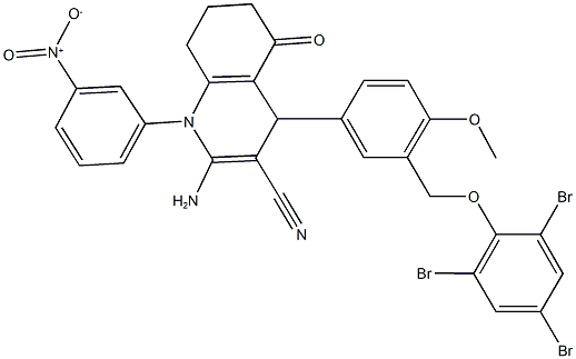 2-amino-1-{3-nitrophenyl}-4-{4-methoxy-3-[(2,4,6-tribromophenoxy)methyl]phenyl}-5-oxo-1,4,5,6,7,8-hexahydro-3-quinolinecarbonitrile Structure