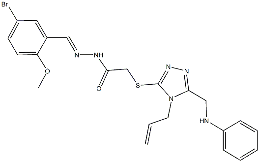 2-{[4-allyl-5-(anilinomethyl)-4H-1,2,4-triazol-3-yl]sulfanyl}-N'-(5-bromo-2-methoxybenzylidene)acetohydrazide 구조식 이미지