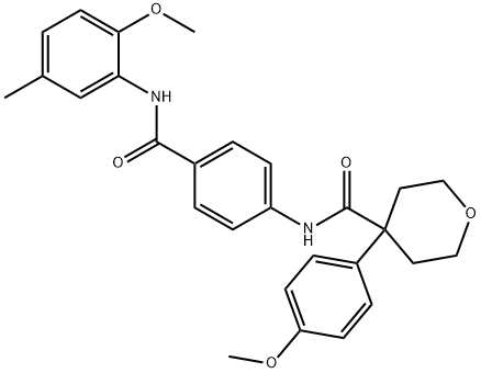 N-{4-[(2-methoxy-5-methylanilino)carbonyl]phenyl}-4-(4-methoxyphenyl)tetrahydro-2H-pyran-4-carboxamide 구조식 이미지