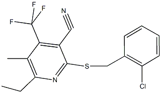 2-[(2-chlorobenzyl)sulfanyl]-6-ethyl-5-methyl-4-(trifluoromethyl)nicotinonitrile 구조식 이미지