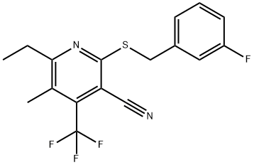 6-ethyl-2-[(3-fluorobenzyl)sulfanyl]-5-methyl-4-(trifluoromethyl)nicotinonitrile Structure