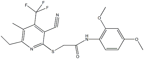 2-{[3-cyano-6-ethyl-5-methyl-4-(trifluoromethyl)pyridin-2-yl]sulfanyl}-N-(2,4-dimethoxyphenyl)acetamide Structure
