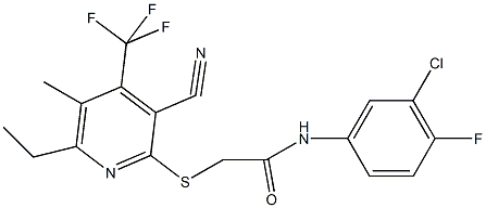 N-(3-chloro-4-fluorophenyl)-2-{[3-cyano-6-ethyl-5-methyl-4-(trifluoromethyl)pyridin-2-yl]sulfanyl}acetamide 구조식 이미지