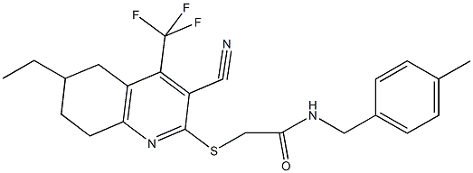 2-{[3-cyano-6-ethyl-4-(trifluoromethyl)-5,6,7,8-tetrahydroquinolin-2-yl]sulfanyl}-N-(4-methylbenzyl)acetamide 구조식 이미지