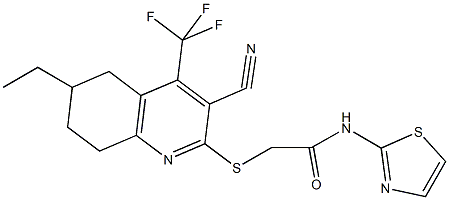 2-{[3-cyano-6-ethyl-4-(trifluoromethyl)-5,6,7,8-tetrahydroquinolin-2-yl]sulfanyl}-N-(1,3-thiazol-2-yl)acetamide 구조식 이미지