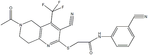 2-{[6-acetyl-3-cyano-4-(trifluoromethyl)-5,6,7,8-tetrahydro[1,6]naphthyridin-2-yl]sulfanyl}-N-(3-cyanophenyl)acetamide 구조식 이미지