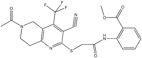 methyl 2-[({[6-acetyl-3-cyano-4-(trifluoromethyl)-5,6,7,8-tetrahydro[1,6]naphthyridin-2-yl]sulfanyl}acetyl)amino]benzoate Structure