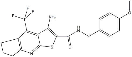 3-amino-N-(4-methoxybenzyl)-4-(trifluoromethyl)-6,7-dihydro-5H-cyclopenta[b]thieno[3,2-e]pyridine-2-carboxamide 구조식 이미지