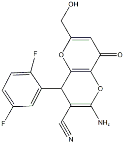 2-amino-4-(2,5-difluorophenyl)-6-(hydroxymethyl)-8-oxo-4,8-dihydropyrano[3,2-b]pyran-3-carbonitrile Structure