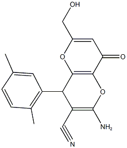 2-amino-4-(2,5-dimethylphenyl)-6-(hydroxymethyl)-8-oxo-4,8-dihydropyrano[3,2-b]pyran-3-carbonitrile 구조식 이미지