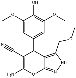 6-amino-4-(4-hydroxy-3,5-dimethoxyphenyl)-3-(methoxymethyl)-2,4-dihydropyrano[2,3-c]pyrazole-5-carbonitrile 구조식 이미지