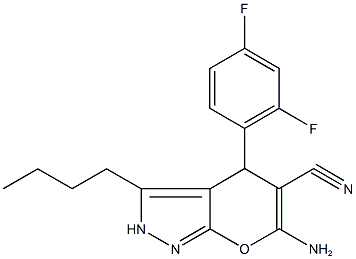 6-amino-3-butyl-4-(2,4-difluorophenyl)-2,4-dihydropyrano[2,3-c]pyrazole-5-carbonitrile Structure