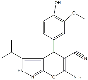 6-amino-4-(4-hydroxy-3-methoxyphenyl)-3-isopropyl-2,4-dihydropyrano[2,3-c]pyrazole-5-carbonitrile Structure