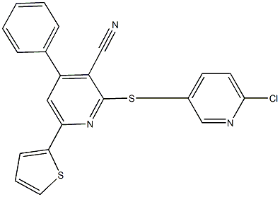 2-{[(6-chloro-3-pyridinyl)methyl]sulfanyl}-4-phenyl-6-(2-thienyl)nicotinonitrile Structure