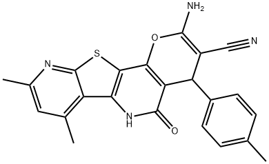2-amino-7,9-dimethyl-4-(4-methylphenyl)-5-oxo-5,6-dihydro-4H-pyrano[2,3-d]pyrido[3',2':4,5]thieno[3,2-b]pyridine-3-carbonitrile 구조식 이미지