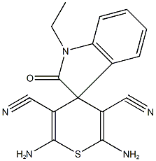 2,6-diamino-3,5-dicyano-1'-ethyl-1',3'-dihydrospiro[4H-thiopyran-4,3'-(2'H)-indole]-2'-one Structure