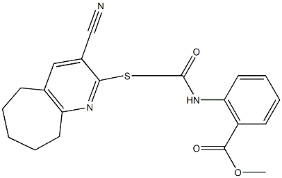 methyl 2-({[(3-cyano-6,7,8,9-tetrahydro-5H-cyclohepta[b]pyridin-2-yl)sulfanyl]acetyl}amino)benzoate 구조식 이미지
