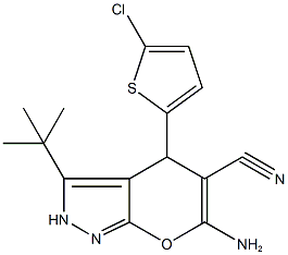 6-amino-3-tert-butyl-4-(5-chloro-2-thienyl)-2,4-dihydropyrano[2,3-c]pyrazole-5-carbonitrile 구조식 이미지