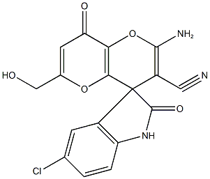 2-amino-6-(hydroxymethyl)-8-oxo-4,8-dihydropyrano[3,2-b]pyran-3-carbonitrile-4-spiro-3'-(5'-chloro-1',3'-dihydro-2'H-indol-2'-one) 구조식 이미지