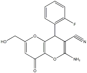 2-amino-4-(2-fluorophenyl)-6-(hydroxymethyl)-8-oxo-4,8-dihydropyrano[3,2-b]pyran-3-carbonitrile 구조식 이미지