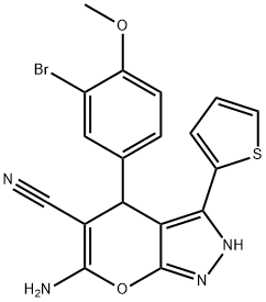 6-amino-4-(3-bromo-4-methoxyphenyl)-3-(2-thienyl)-2,4-dihydropyrano[2,3-c]pyrazole-5-carbonitrile 구조식 이미지