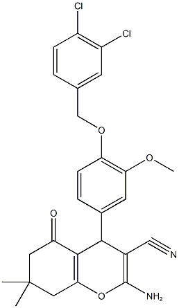 2-amino-4-{4-[(3,4-dichlorobenzyl)oxy]-3-methoxyphenyl}-7,7-dimethyl-5-oxo-5,6,7,8-tetrahydro-4H-chromene-3-carbonitrile Structure