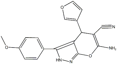 6-amino-4-(3-furyl)-3-(4-methoxyphenyl)-2,4-dihydropyrano[2,3-c]pyrazole-5-carbonitrile Structure