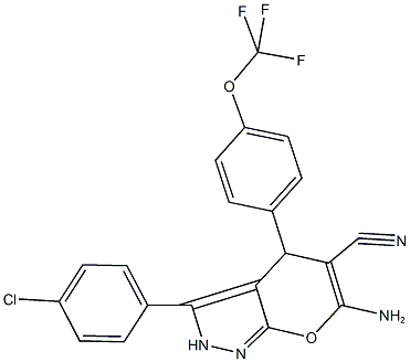 6-amino-3-(4-chlorophenyl)-4-[4-(trifluoromethoxy)phenyl]-2,4-dihydropyrano[2,3-c]pyrazole-5-carbonitrile 구조식 이미지