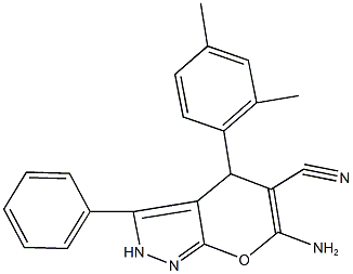 6-amino-4-(2,4-dimethylphenyl)-3-phenyl-2,4-dihydropyrano[2,3-c]pyrazole-5-carbonitrile 구조식 이미지