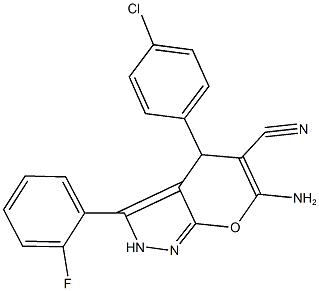 6-amino-4-(4-chlorophenyl)-3-(2-fluorophenyl)-2,4-dihydropyrano[2,3-c]pyrazole-5-carbonitrile Structure