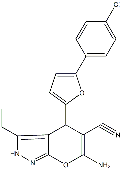 6-amino-4-[5-(4-chlorophenyl)-2-furyl]-3-ethyl-2,4-dihydropyrano[2,3-c]pyrazole-5-carbonitrile Structure