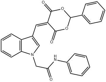 2-{3-[(4,6-dioxo-2-phenyl-1,3-dioxan-5-ylidene)methyl]-1H-indol-1-yl}-N-phenylacetamide 구조식 이미지