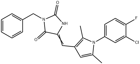 3-benzyl-5-{[1-(3-chloro-4-fluorophenyl)-2,5-dimethyl-1H-pyrrol-3-yl]methylene}-2,4-imidazolidinedione Structure