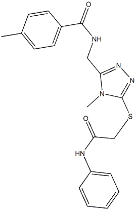 N-({5-[(2-anilino-2-oxoethyl)sulfanyl]-4-methyl-4H-1,2,4-triazol-3-yl}methyl)-4-methylbenzamide 구조식 이미지