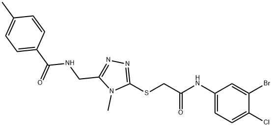 N-[(5-{[2-(3-bromo-4-chloroanilino)-2-oxoethyl]sulfanyl}-4-methyl-4H-1,2,4-triazol-3-yl)methyl]-4-methylbenzamide Structure