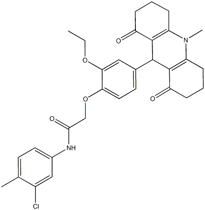 N-(3-chloro-4-methylphenyl)-2-[2-ethoxy-4-(10-methyl-1,8-dioxo-1,2,3,4,5,6,7,8,9,10-decahydro-9-acridinyl)phenoxy]acetamide Structure