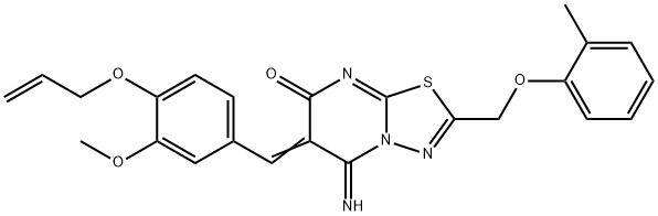 6-[4-(allyloxy)-3-methoxybenzylidene]-5-imino-2-[(2-methylphenoxy)methyl]-5,6-dihydro-7H-[1,3,4]thiadiazolo[3,2-a]pyrimidin-7-one 구조식 이미지