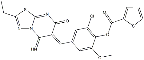 2-chloro-4-[(2-ethyl-5-imino-7-oxo-5H-[1,3,4]thiadiazolo[3,2-a]pyrimidin-6(7H)-ylidene)methyl]-6-methoxyphenyl 2-thiophenecarboxylate Structure