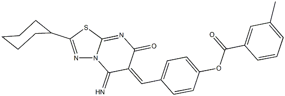 4-[(2-cyclohexyl-5-imino-7-oxo-5H-[1,3,4]thiadiazolo[3,2-a]pyrimidin-6(7H)-ylidene)methyl]phenyl 3-methylbenzoate Structure