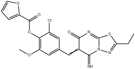 2-chloro-4-[(2-ethyl-5-imino-7-oxo-5H-[1,3,4]thiadiazolo[3,2-a]pyrimidin-6(7H)-ylidene)methyl]-6-methoxyphenyl 2-furoate Structure